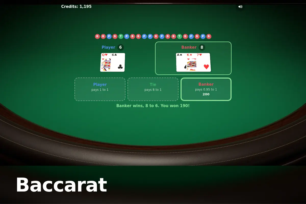 Baccarat game screen