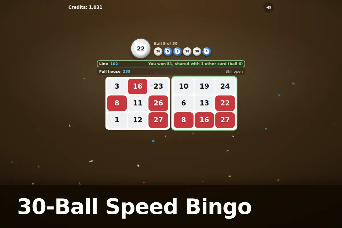 30-Ball Speed Bingo game screen
