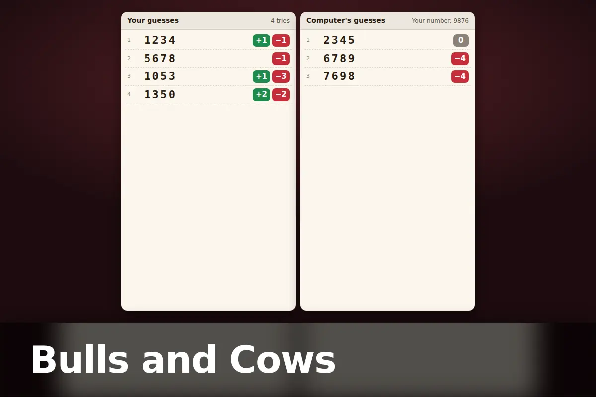 Bulls and Cows game screen