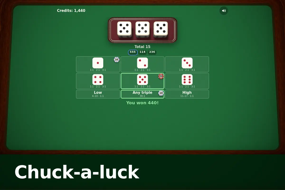 Chuck-a-luck game screen