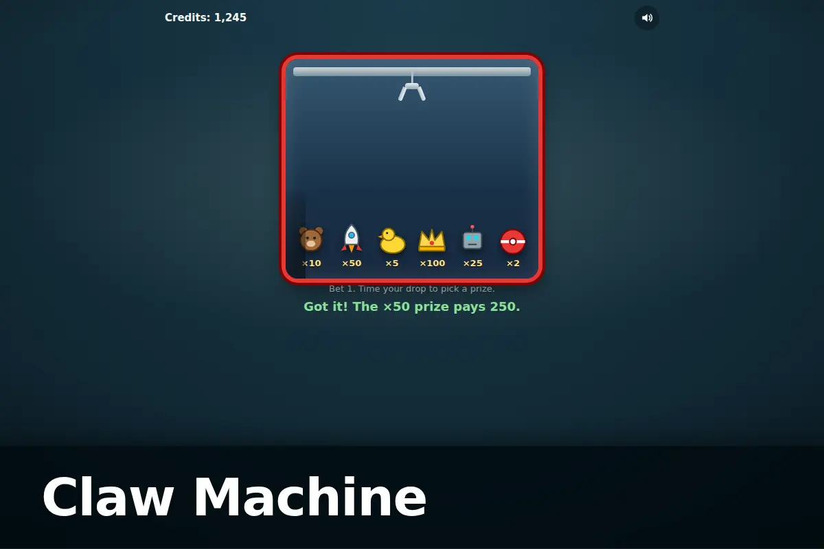 Claw Machine game screen
