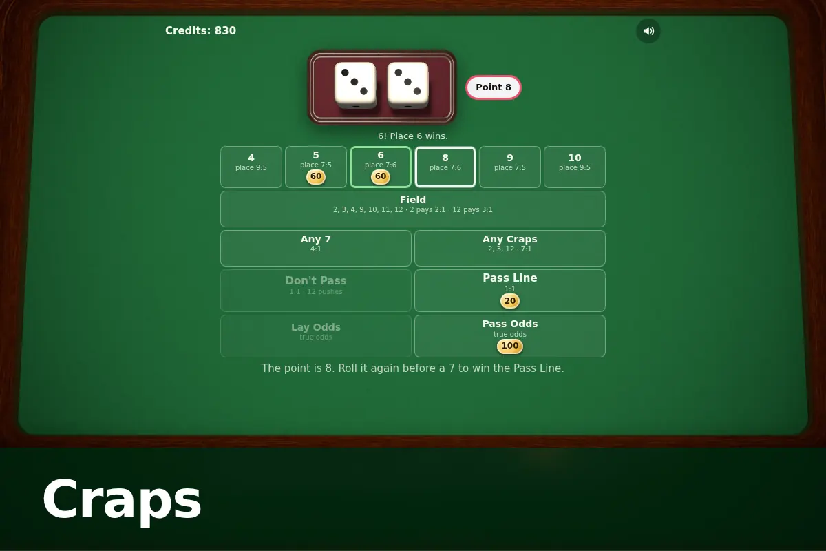 Craps game screen