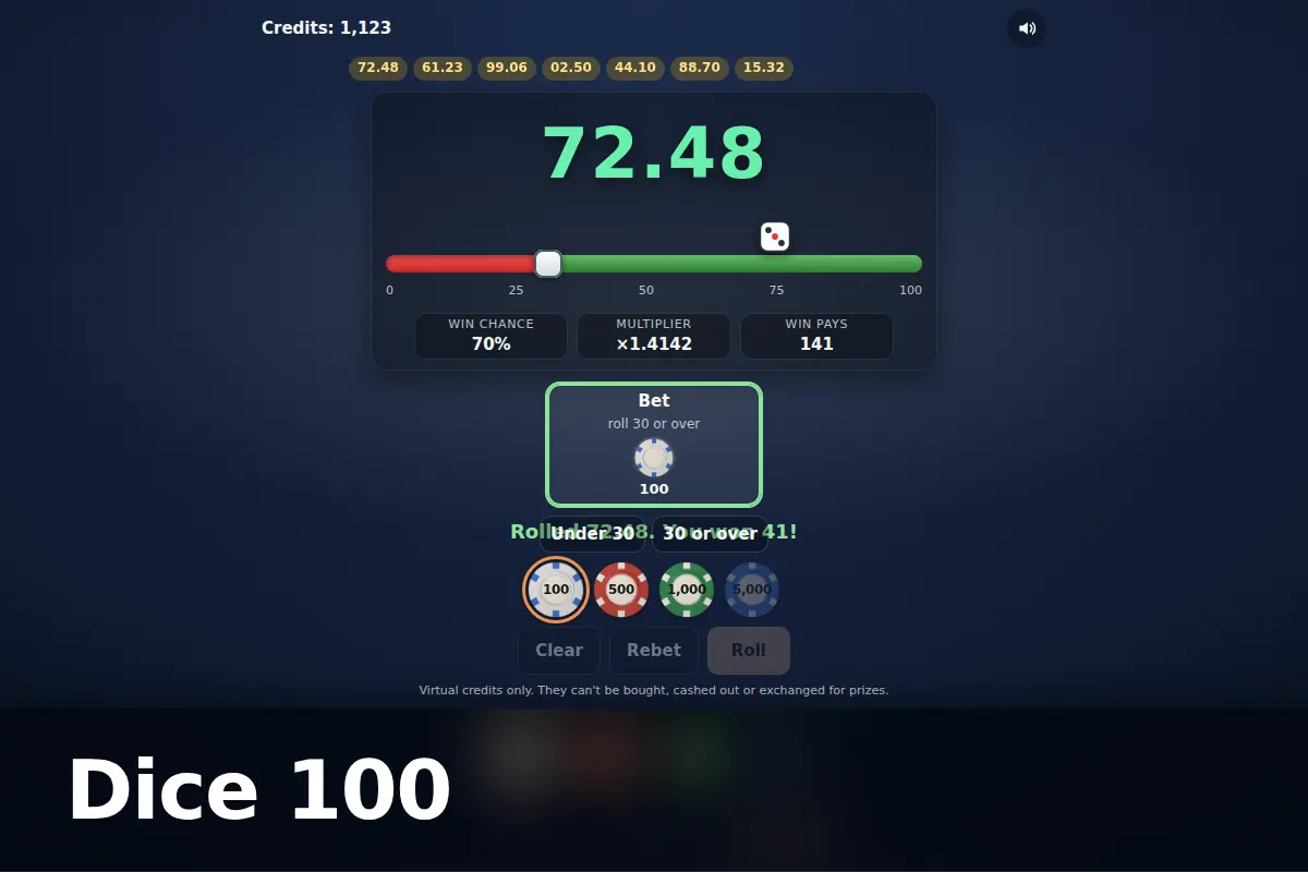 Dice 100 game screen