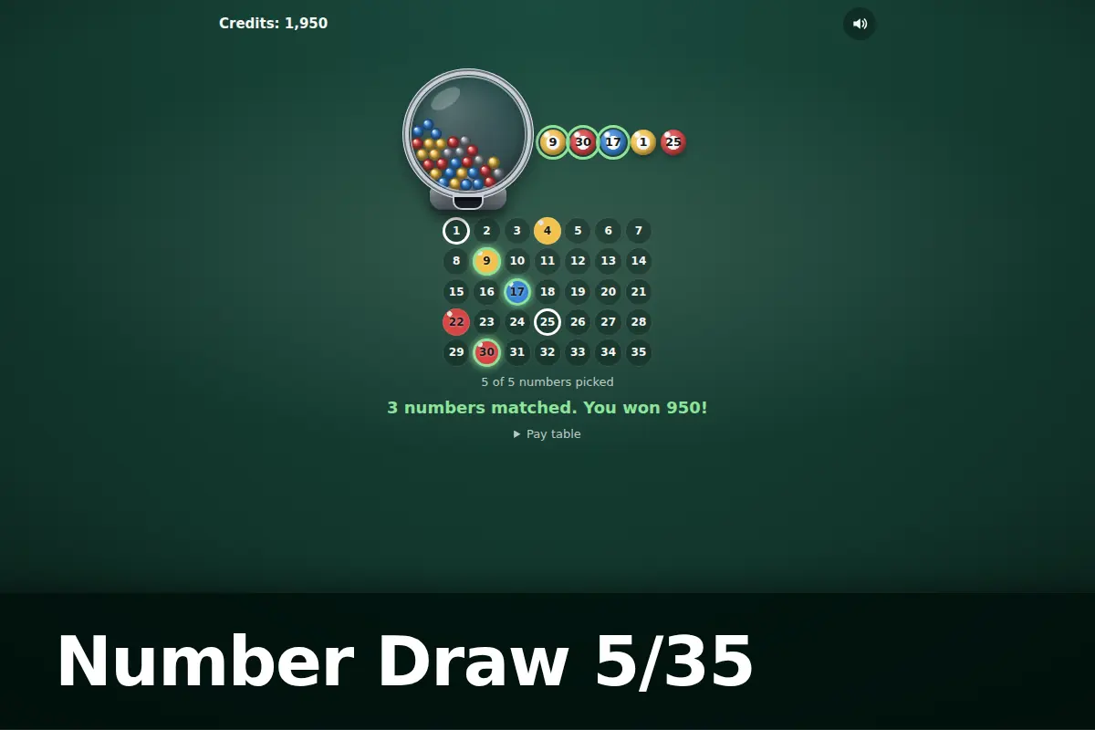 Number Draw 5/35 game screen