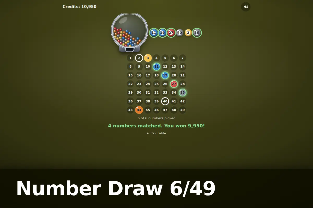Number Draw 6/49 game screen