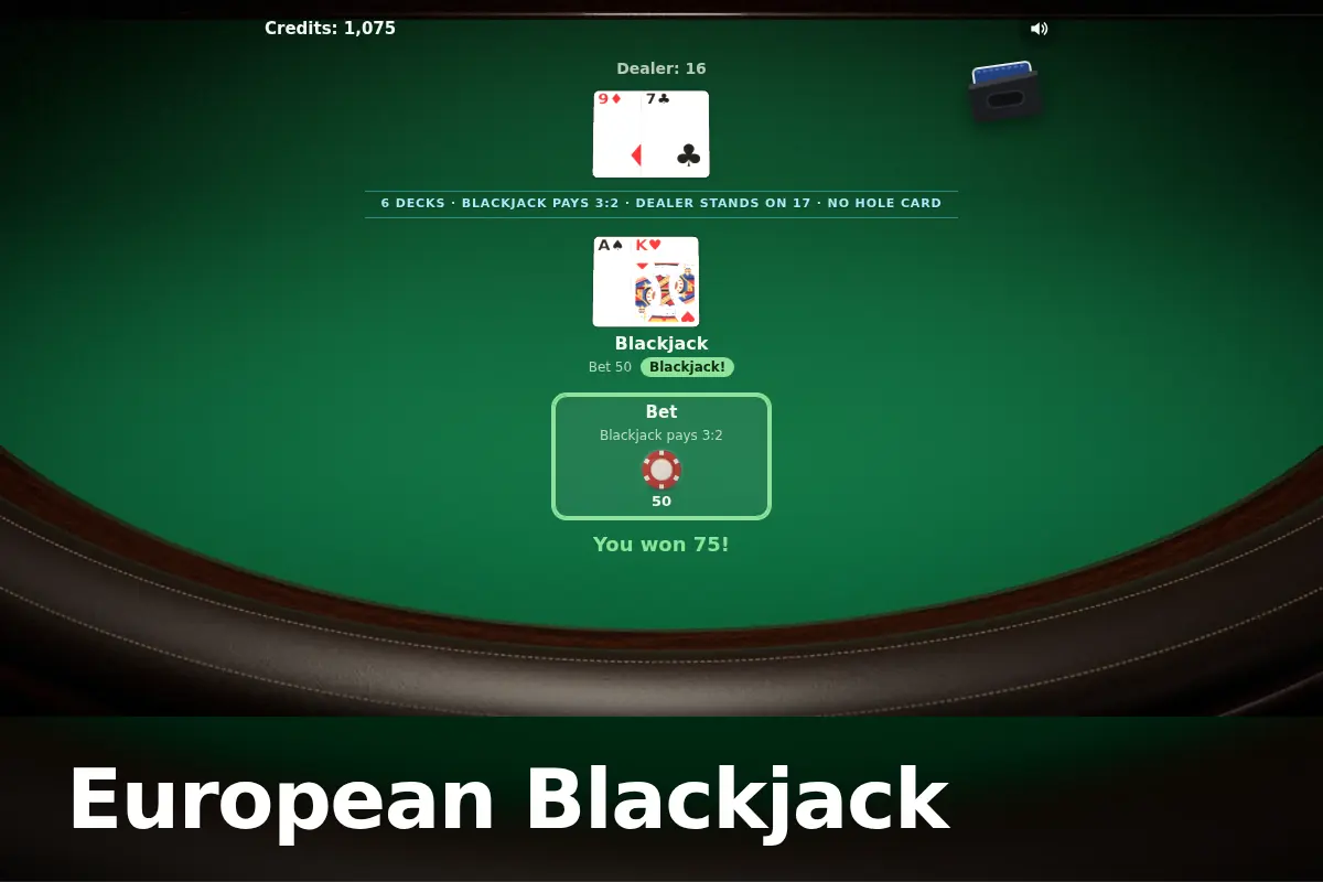 European Blackjack game screen