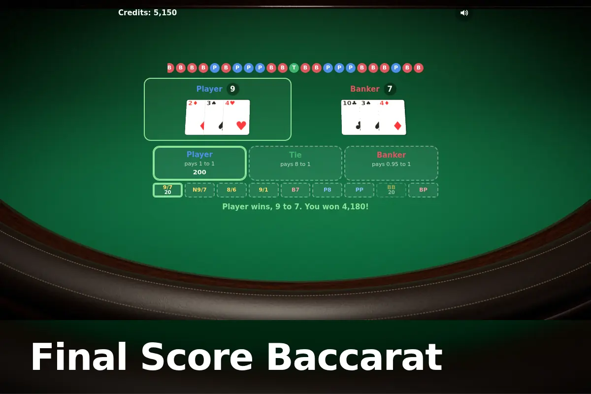 Final Score Baccarat game screen