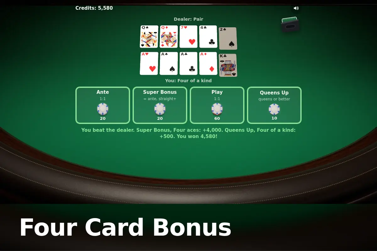 Four Card Bonus game screen