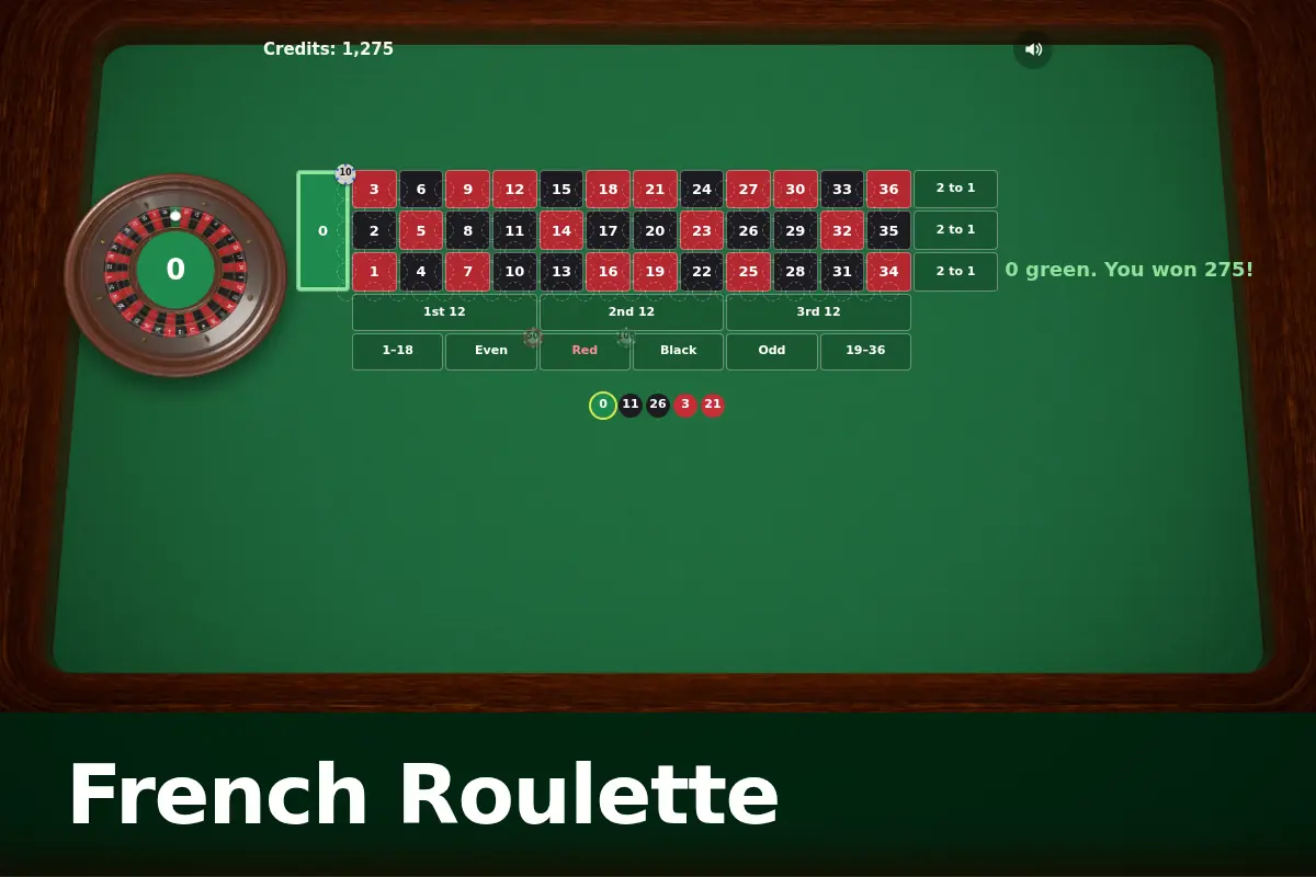 French Roulette game screen