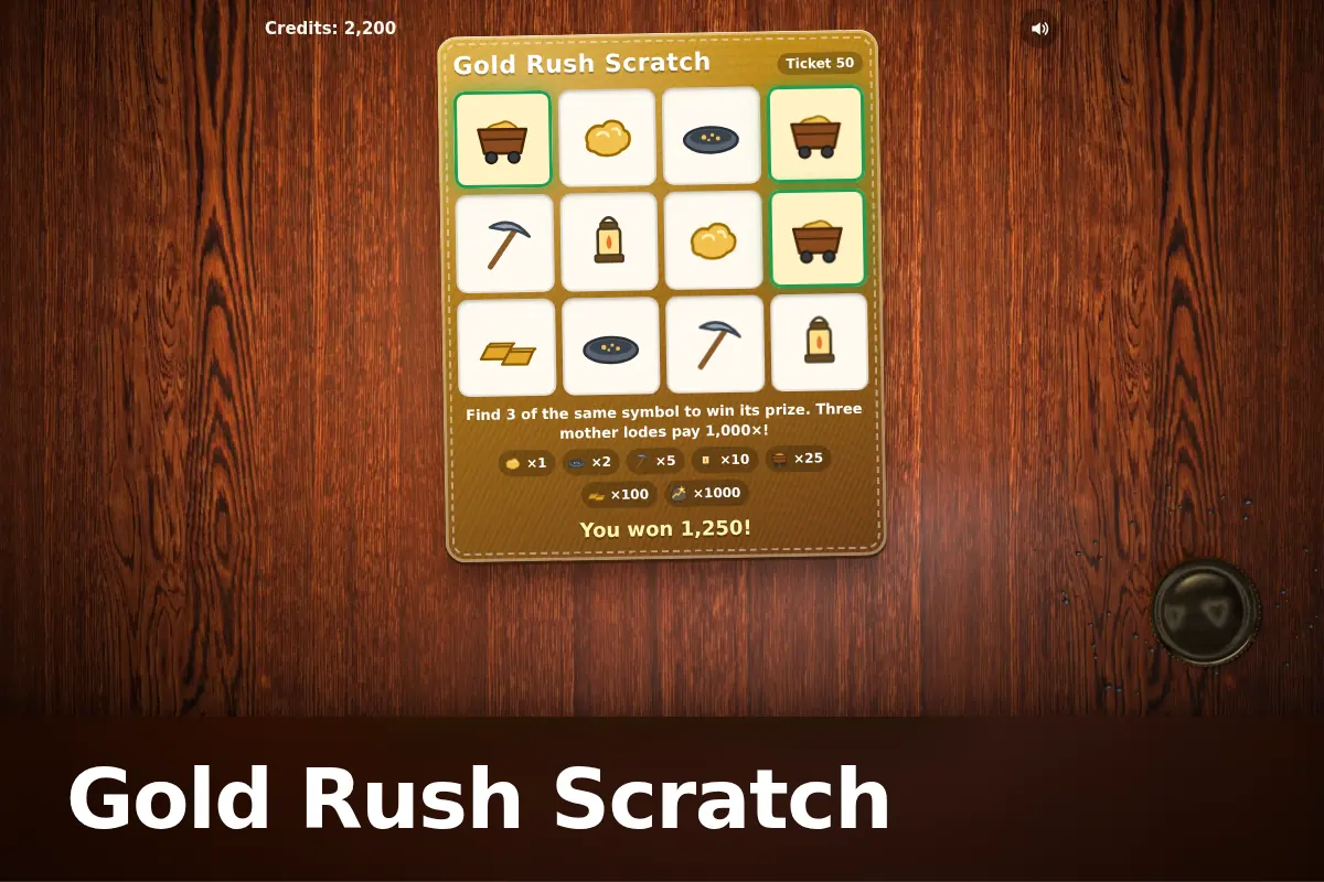 Gold Rush Scratch game screen