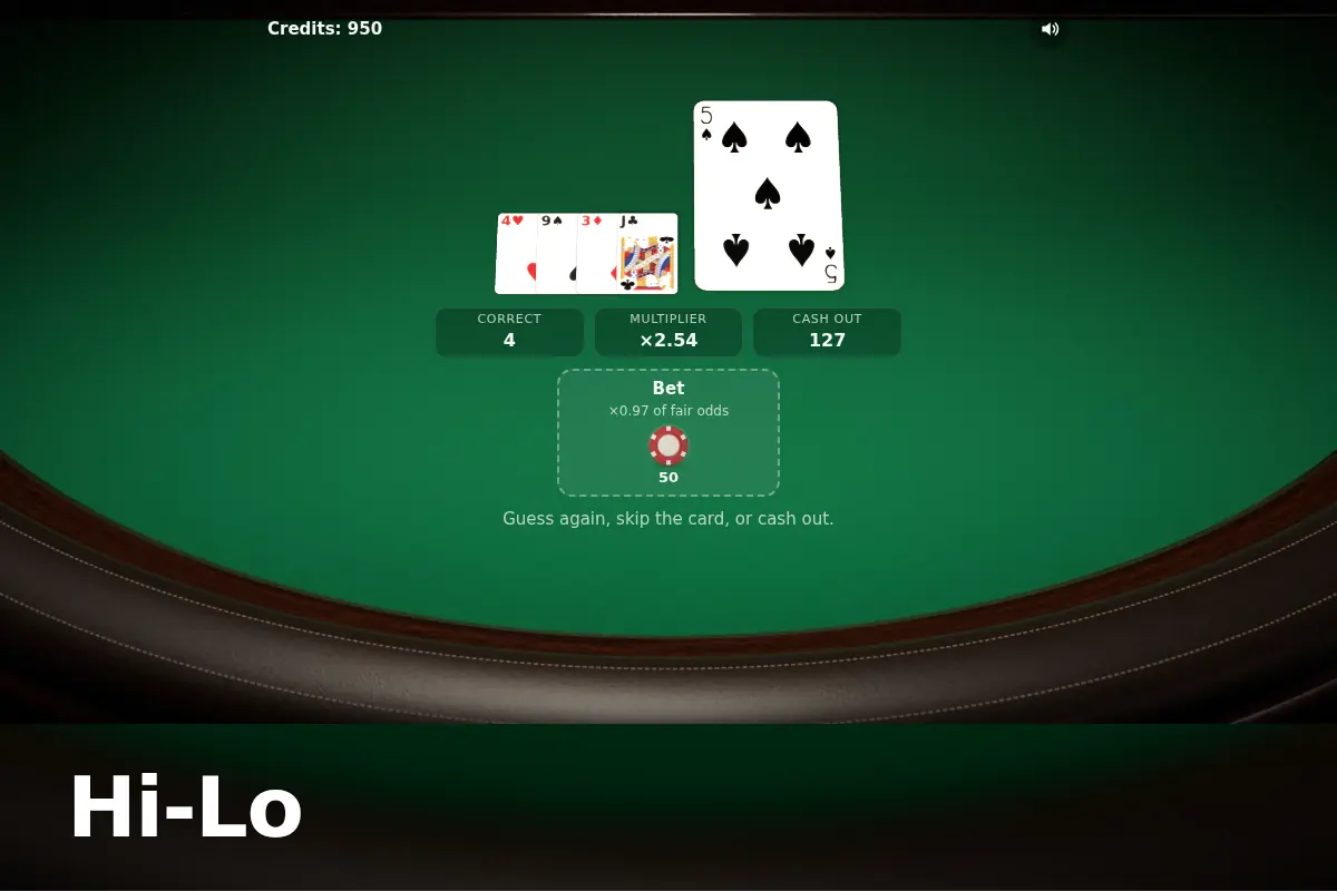 Hi-Lo game screen