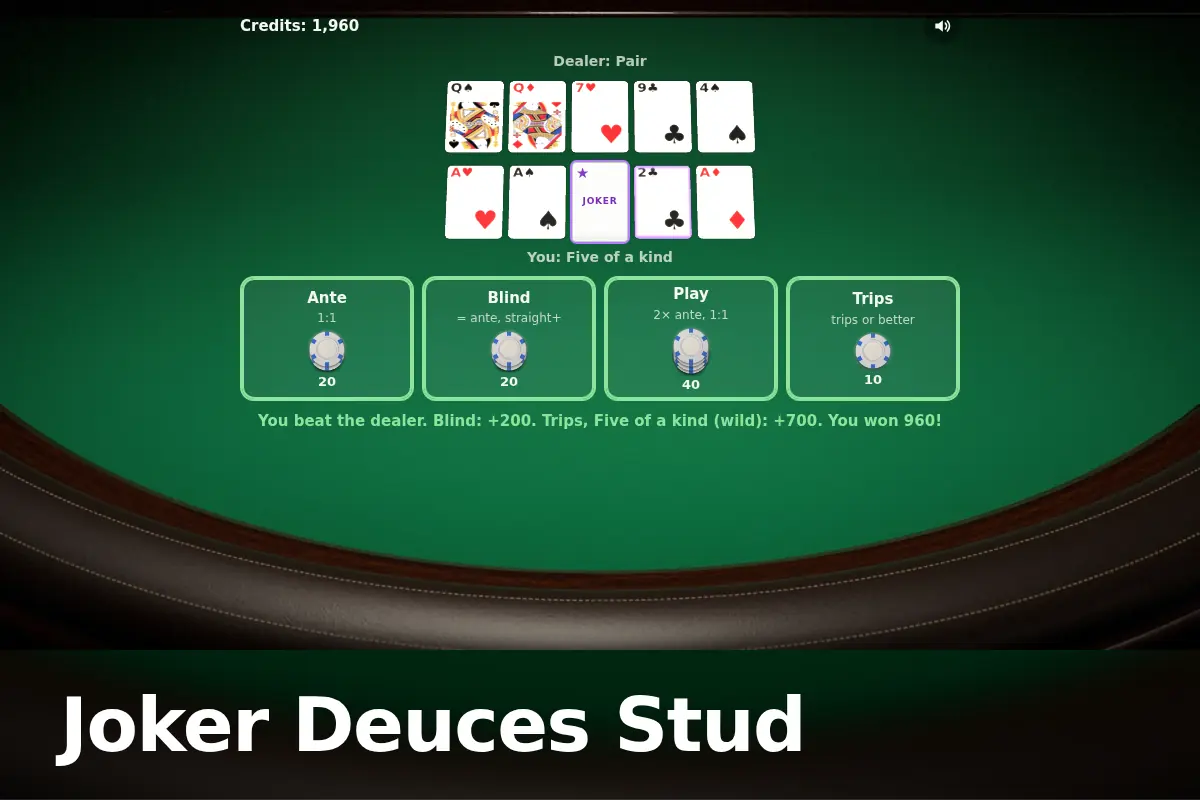 Joker Deuces Stud game screen