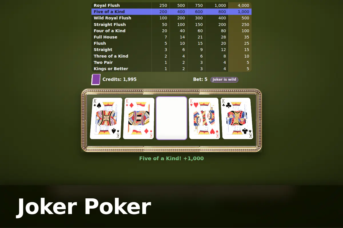 Joker Poker game screen