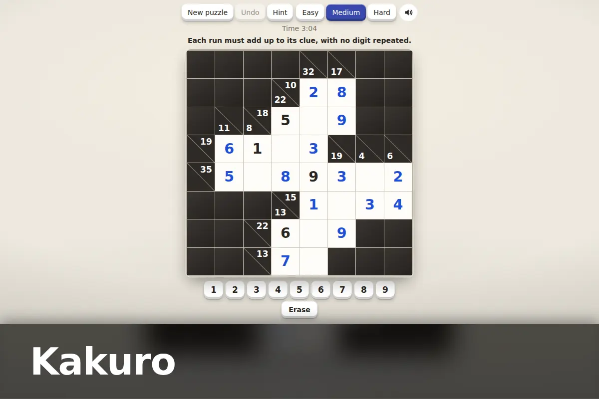 Kakuro game screen