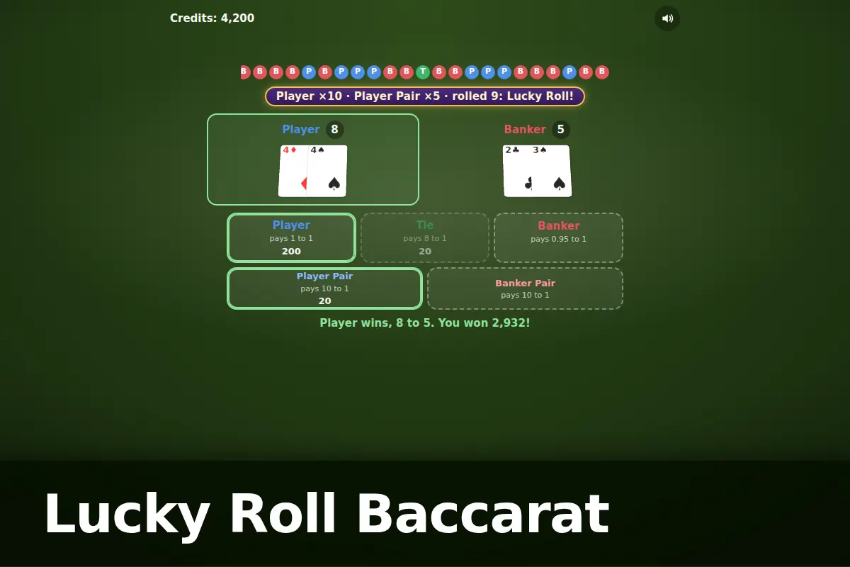 Lucky Roll Baccarat game screen