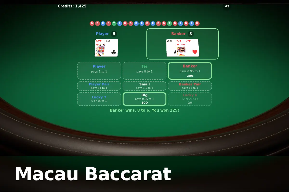 Macau Baccarat game screen