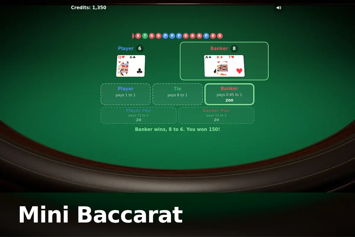 Mini Baccarat game screen