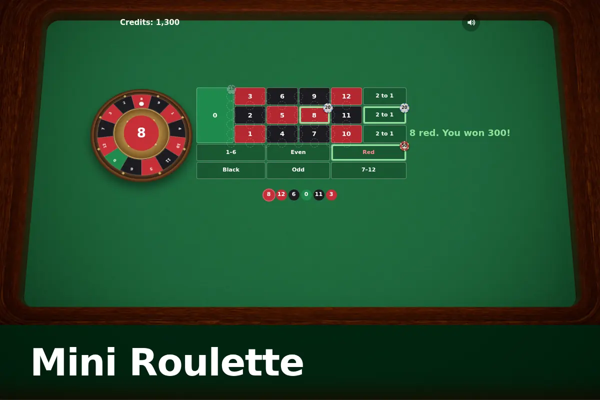 Mini Roulette game screen
