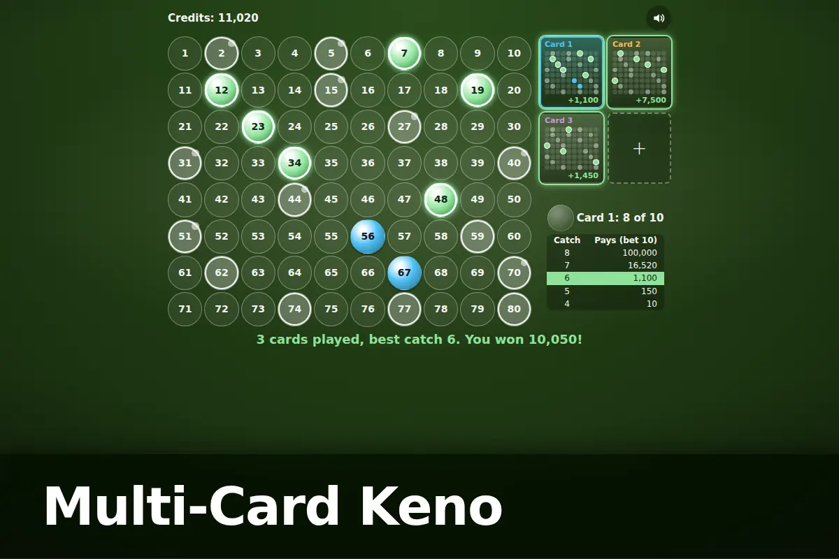 Multi-Card Keno game screen