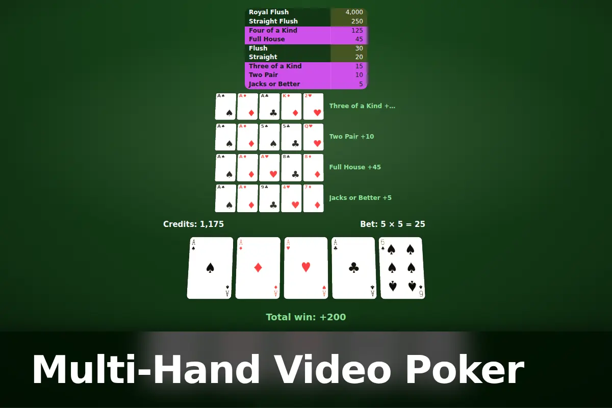Multi-Hand Video Poker game screen