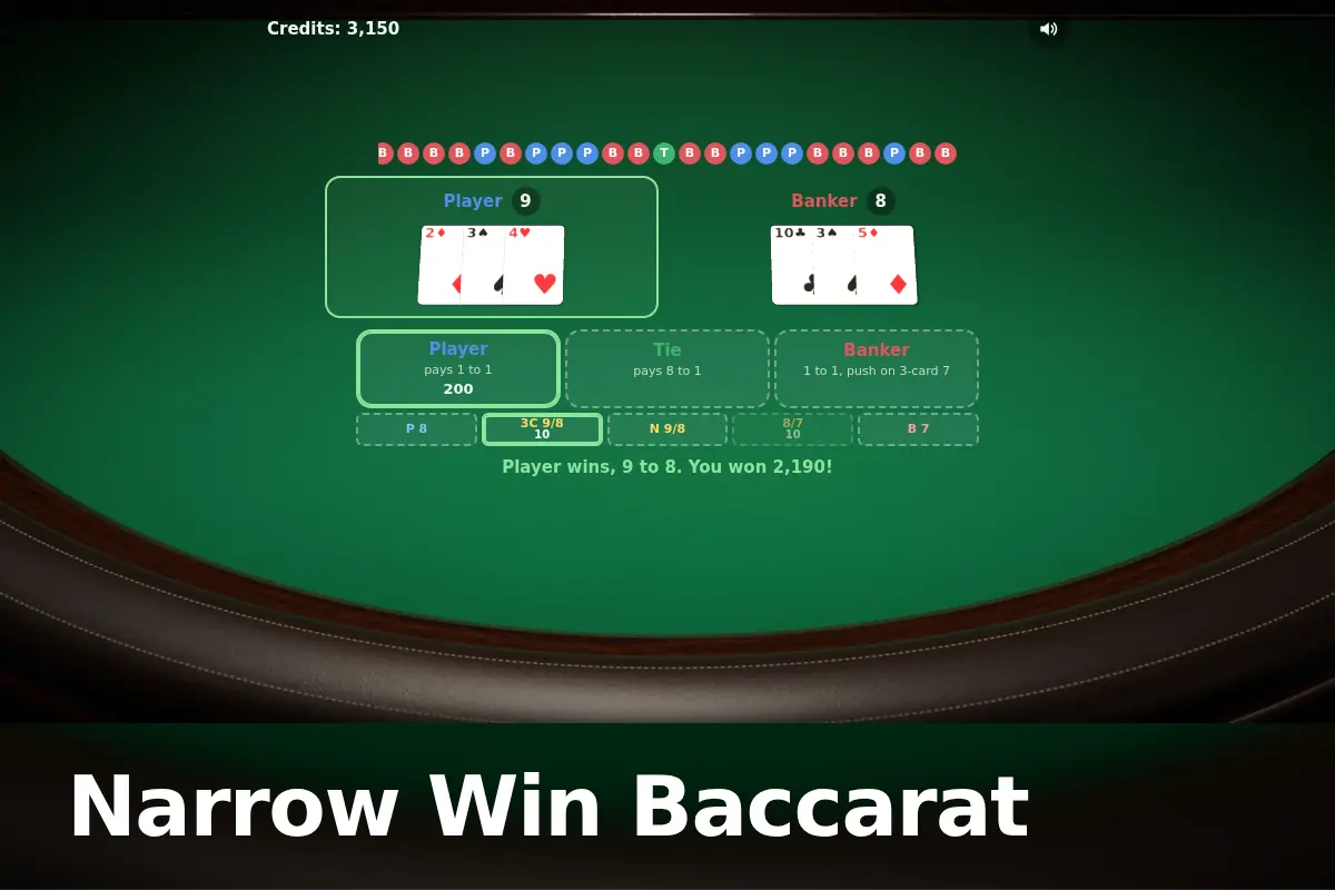 Narrow Win Baccarat game screen