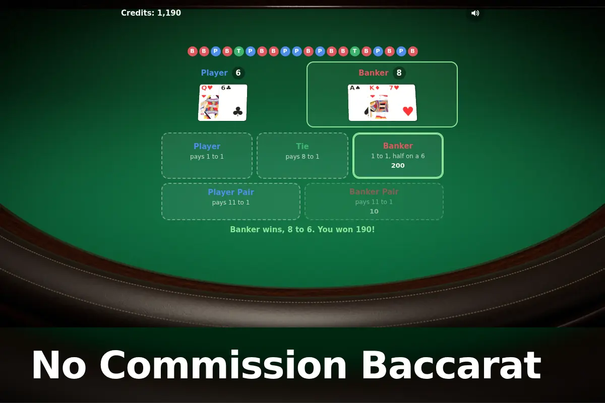 No Commission Baccarat game screen