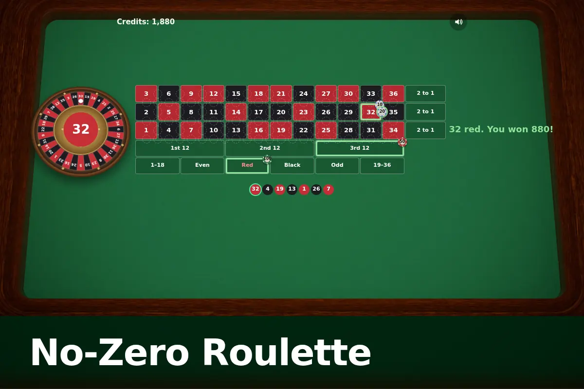 No-Zero Roulette game screen