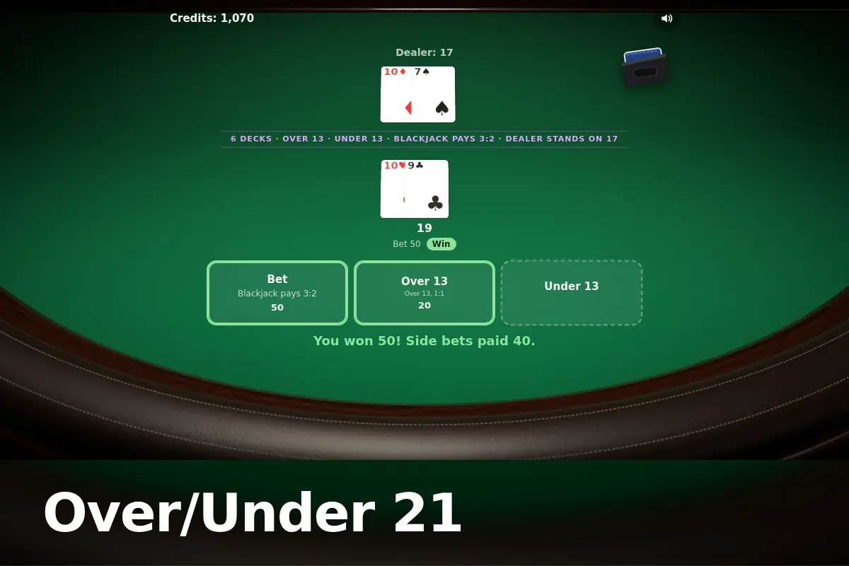 Over/Under 21 game screen