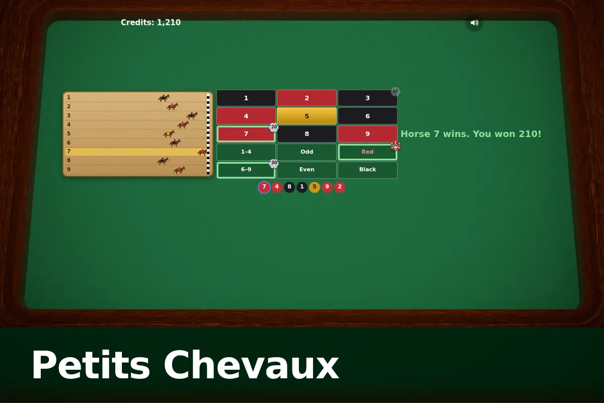 Petits Chevaux game screen