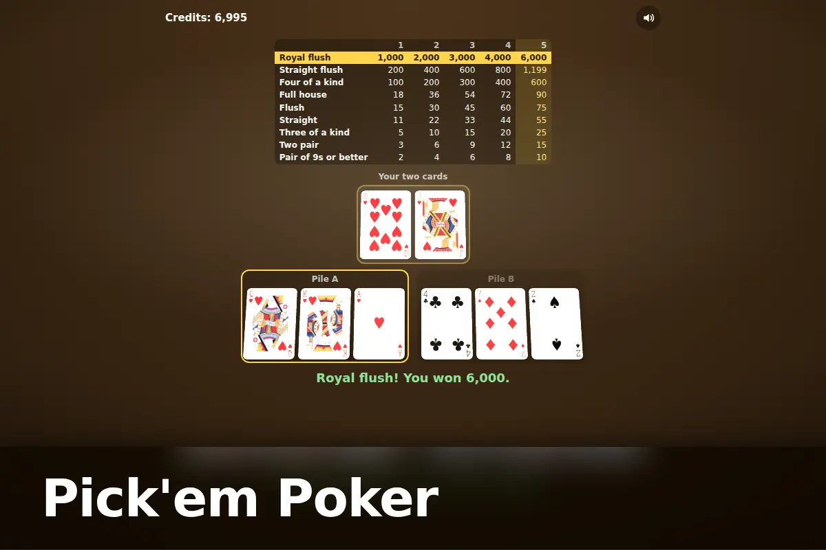 Pick'em Poker game screen