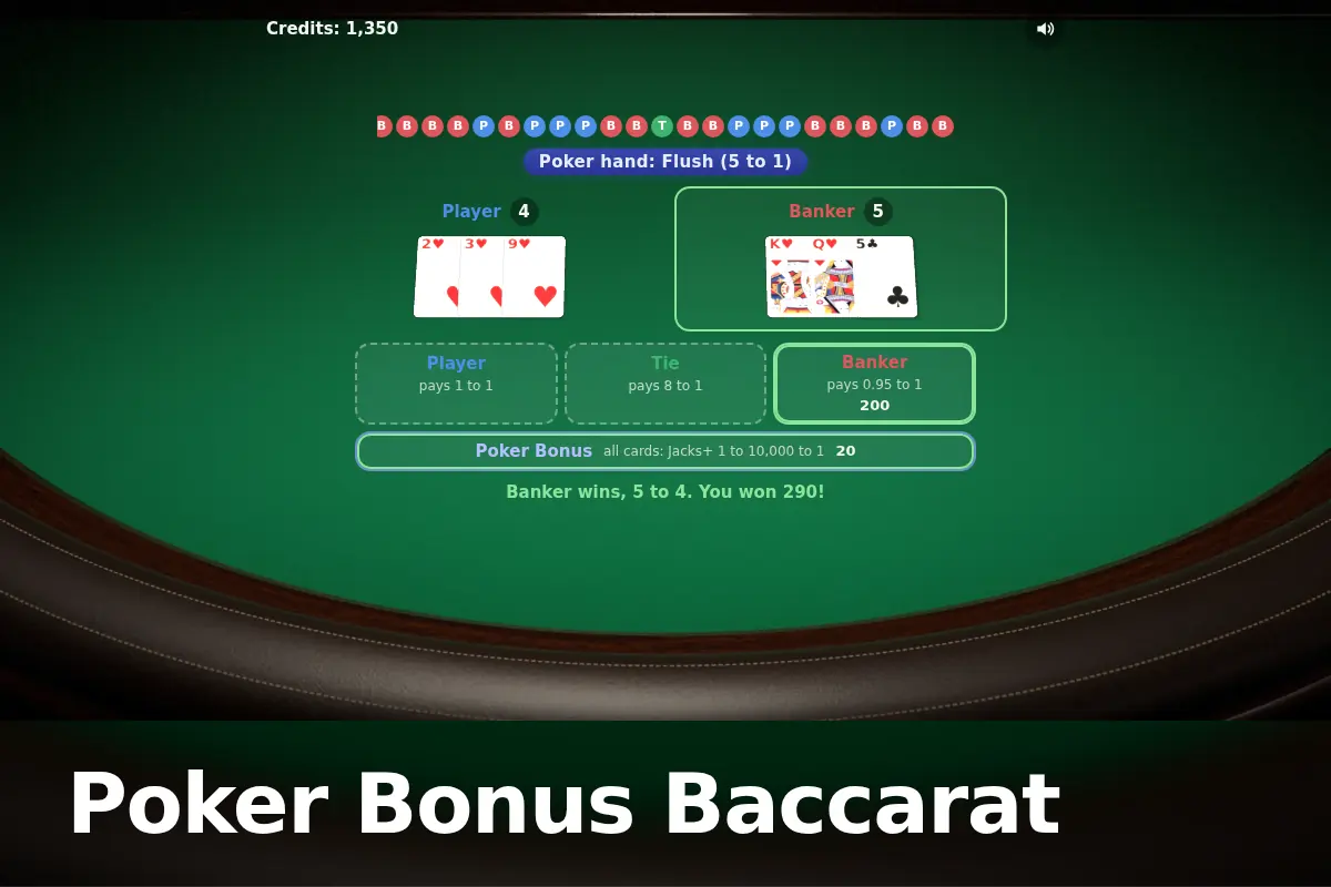 Poker Bonus Baccarat game screen