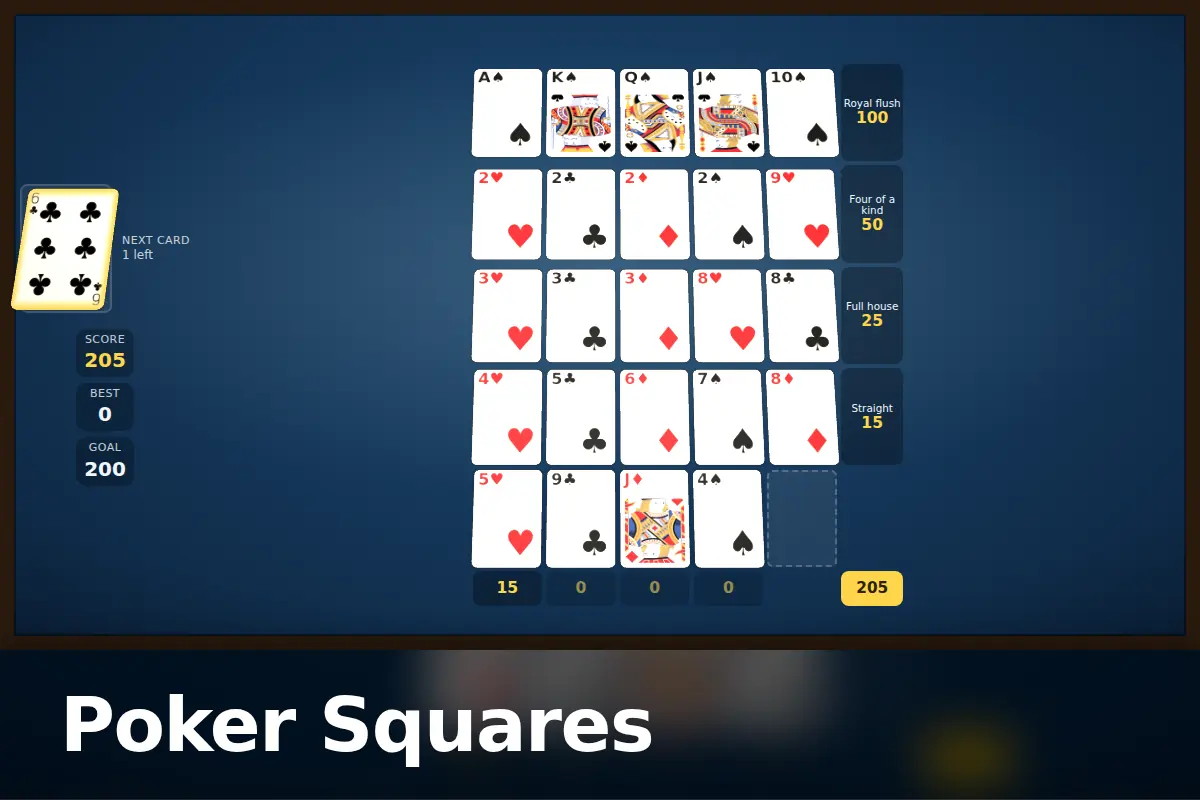 Poker Squares game screen