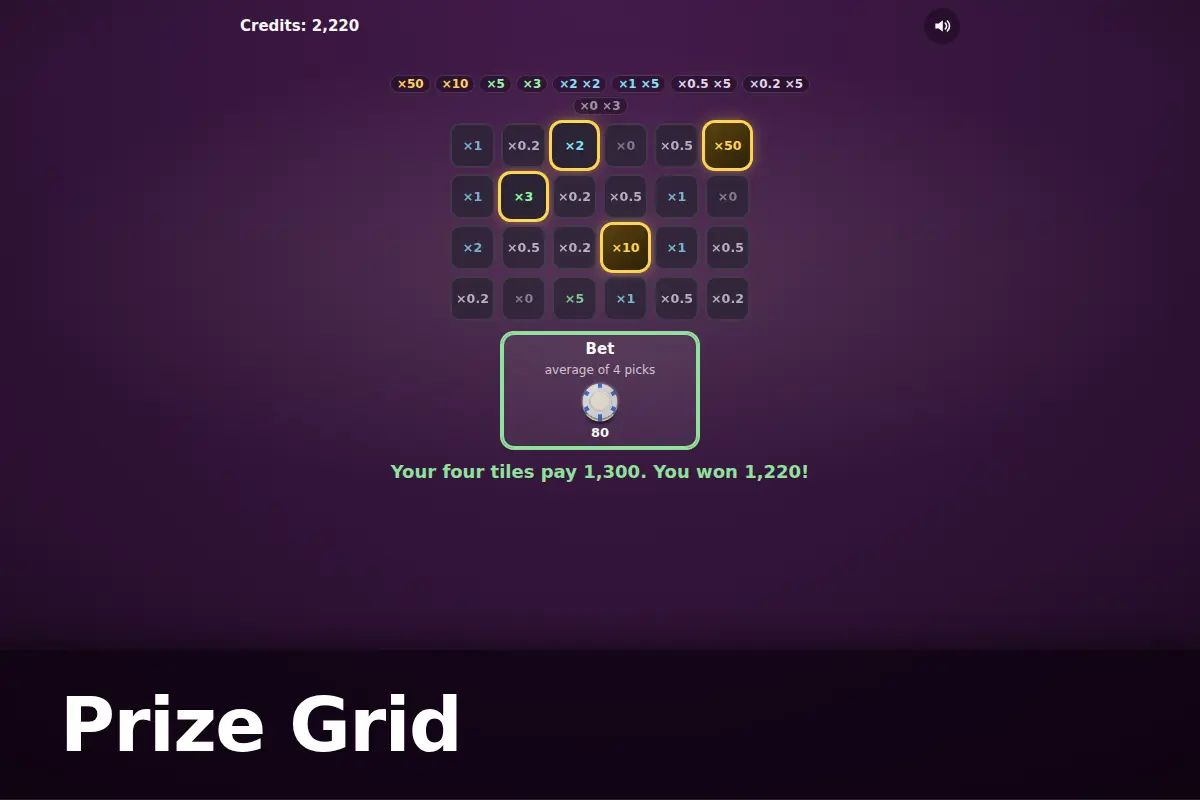 Prize Grid game screen