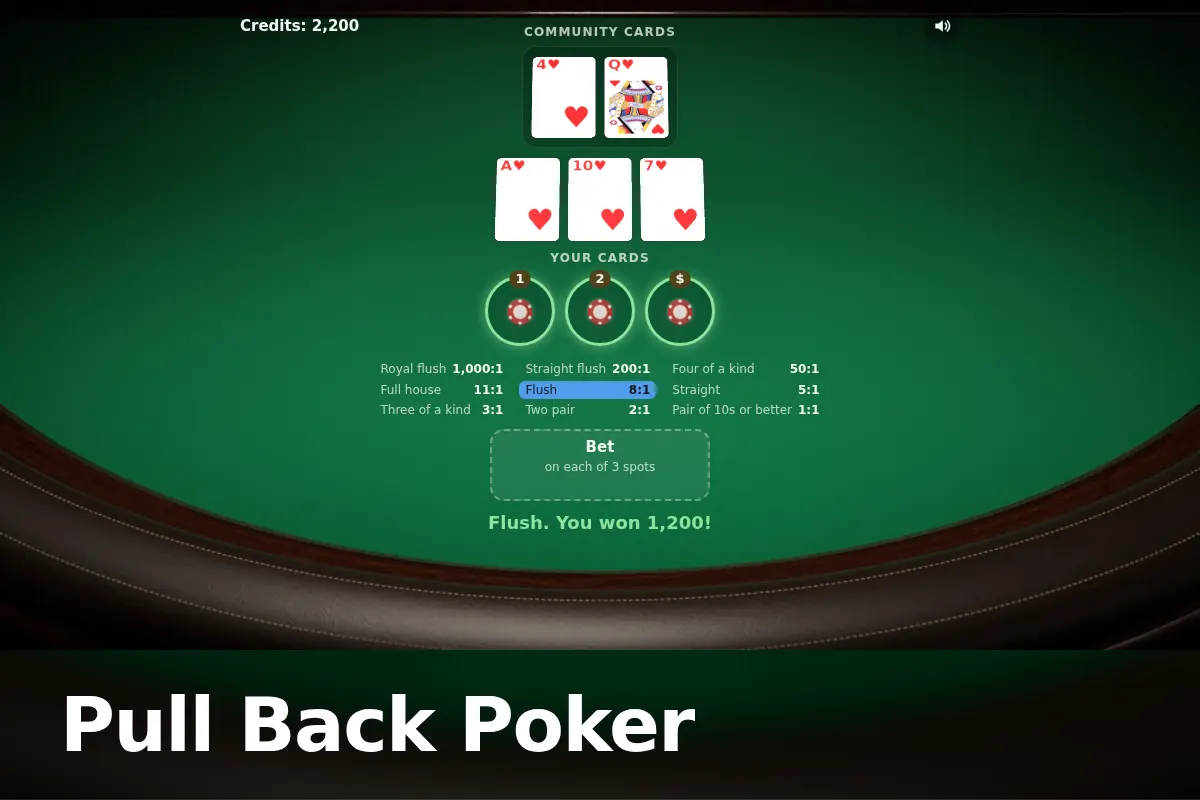 Pull Back Poker game screen