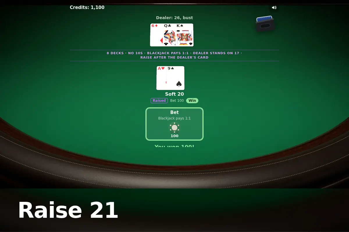 Raise 21 game screen