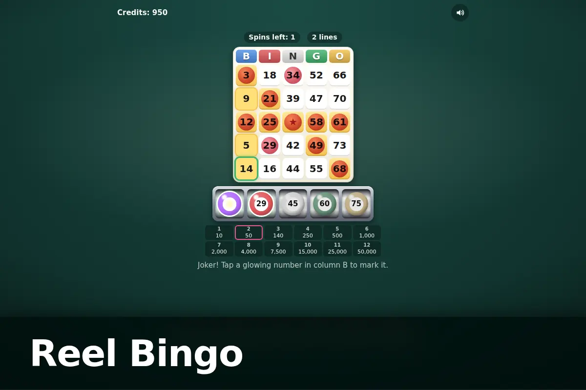 Reel Bingo game screen