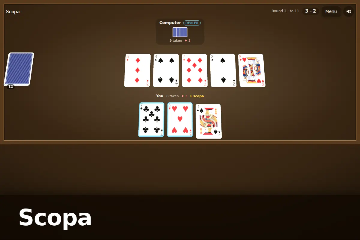 Scopa game screen