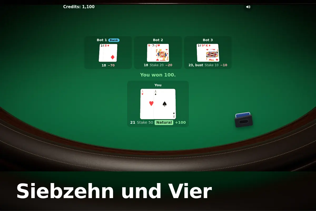 Siebzehn und Vier game screen
