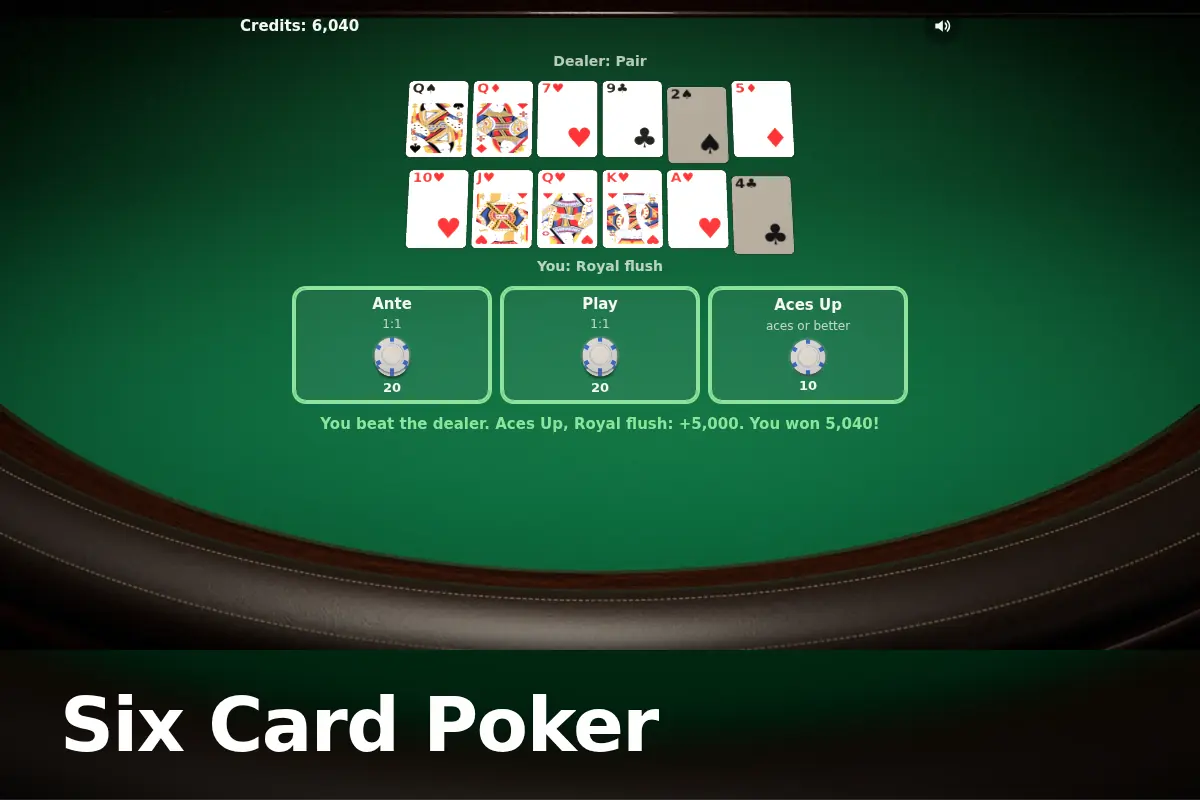 Six Card Poker game screen