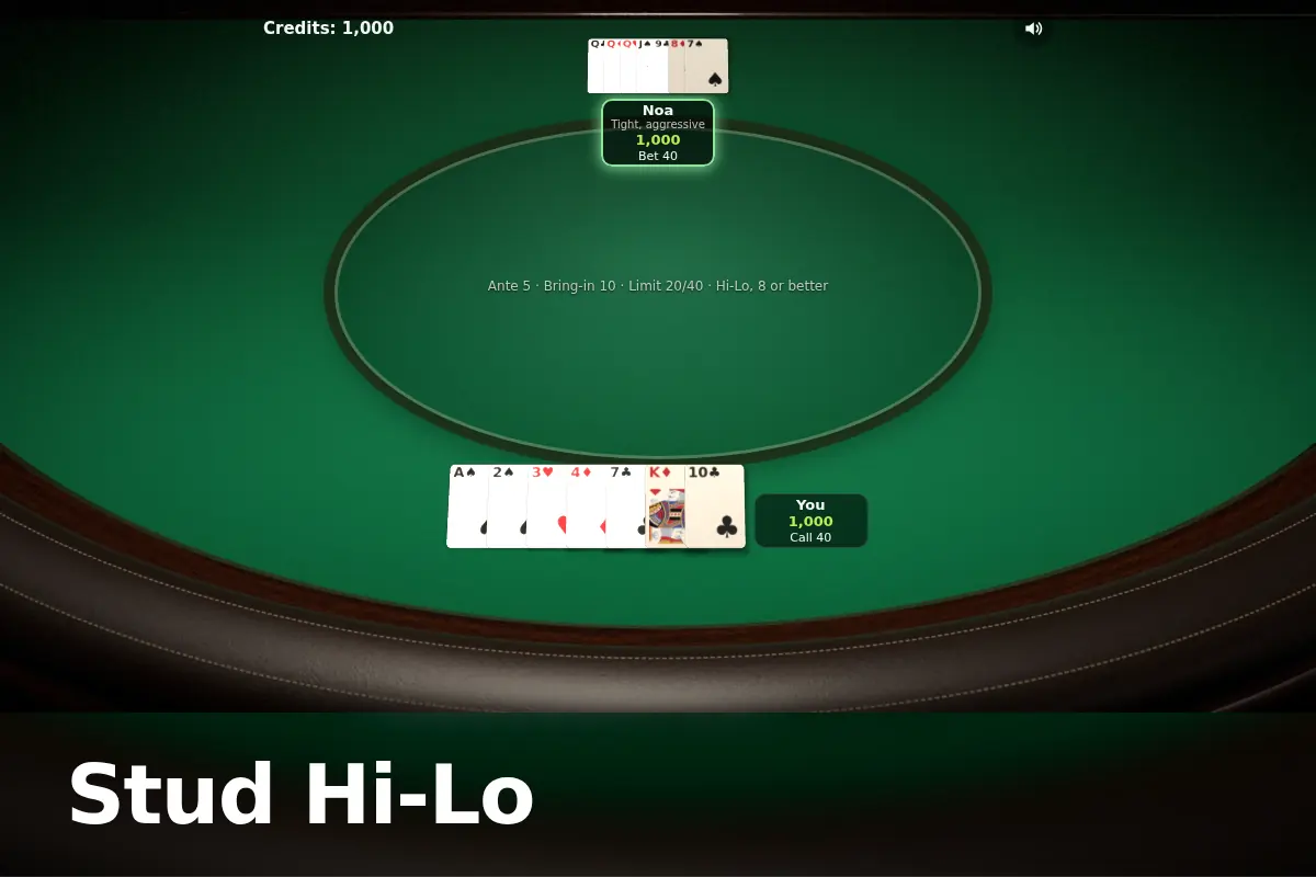 Stud Hi-Lo game screen