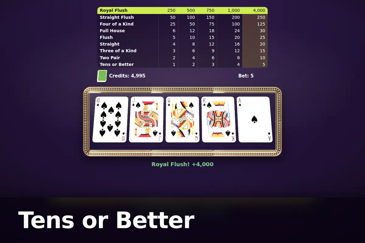 Tens or Better game screen