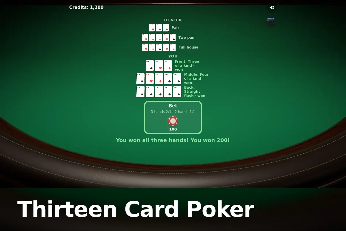 Thirteen Card Poker game screen