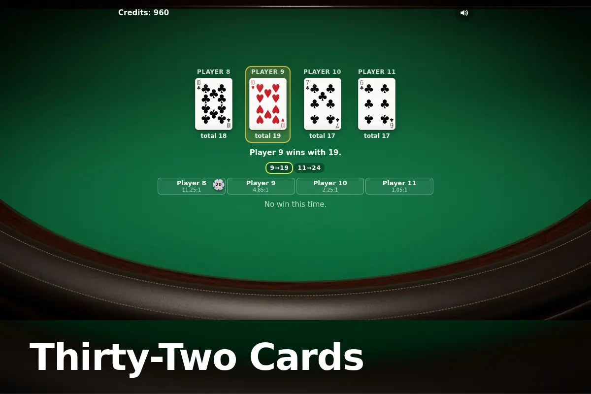 Thirty-Two Cards game screen