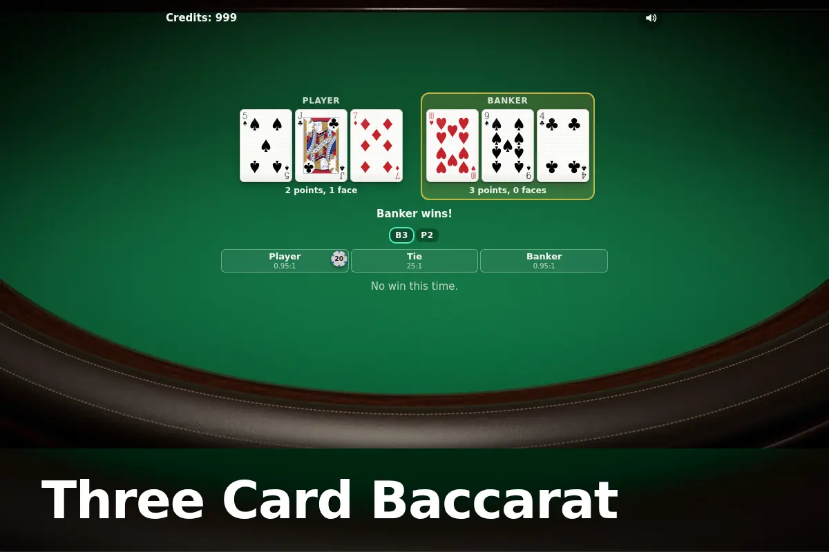 Three Card Baccarat game screen