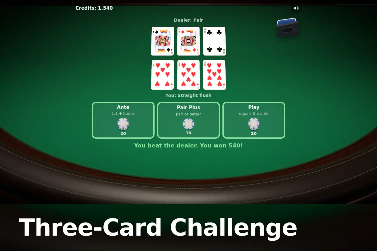 Three-Card Challenge game screen